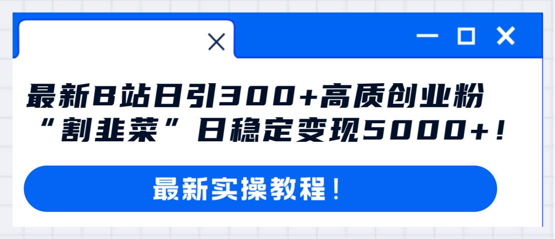 最新B站日引300+高质创业粉教程！“割韭菜”日稳定变现5000+！-创盟网