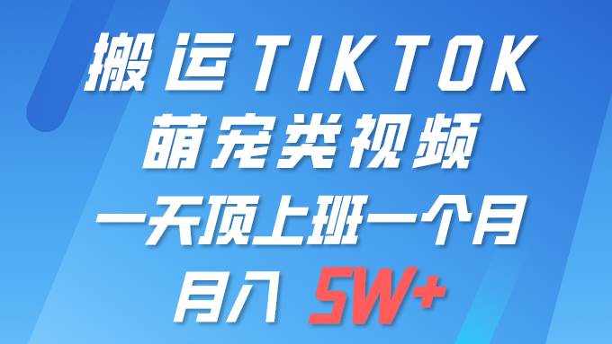 一键搬运TIKTOK萌宠类视频 一部手机即可操作 所有平台均可发布 轻松月入5W+-创盟网