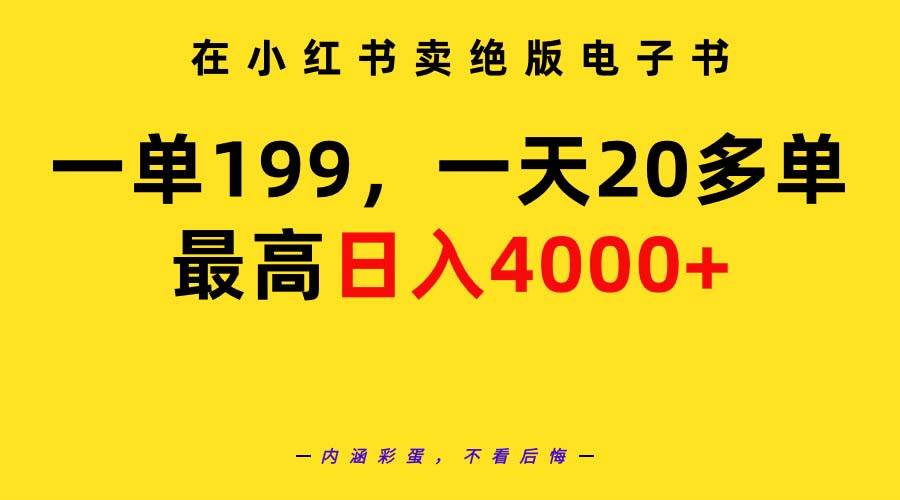 在小红书卖绝版电子书，一单199 一天最多搞20多单，最高日入4000+教程+资料-创盟网