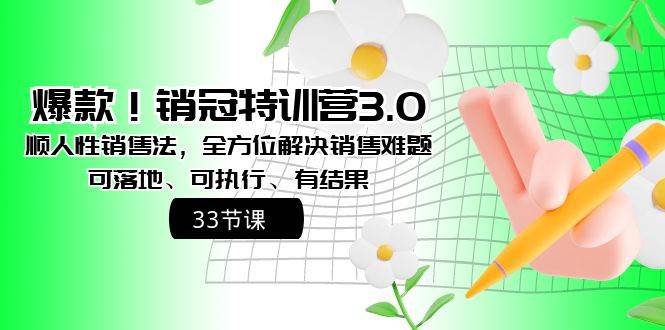 爆款！销冠特训营3.0之顺人性销售法，全方位解决销售难题、可落地、可执行、有结果-创盟网