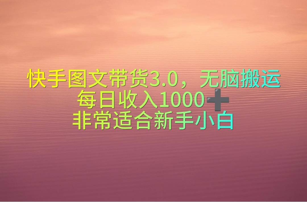 快手图文带货3.0，无脑搬运，每日收入1000＋，非常适合新手小白-创盟网