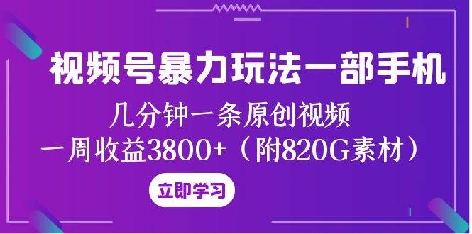 视频号暴力玩法一部手机 几分钟一条原创视频 一周收益3800+（附820G素材）-创盟网