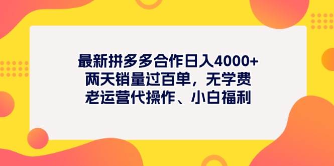 最新拼多多项目日入4000+两天销量过百单，无学费、老运营代操作、小白福利-创盟网