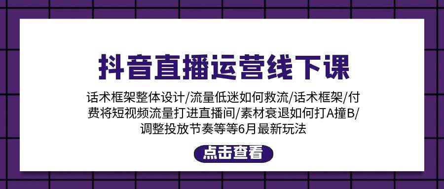 抖音直播运营线下课：话术框架/付费流量直播间/素材A撞B/等6月新玩法-创盟网