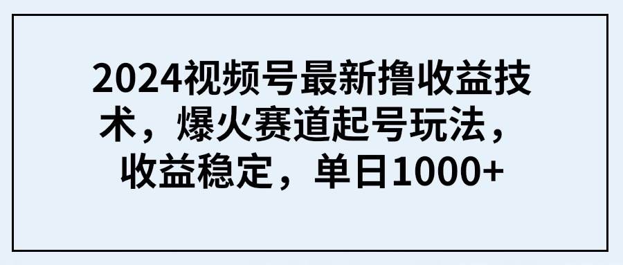 2024视频号最新撸收益技术，爆火赛道起号玩法，收益稳定，单日1000+-创盟网