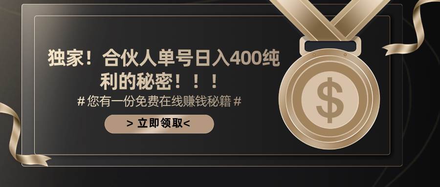 合伙人广告撸金最新玩法，每天单号400纯利-创盟网