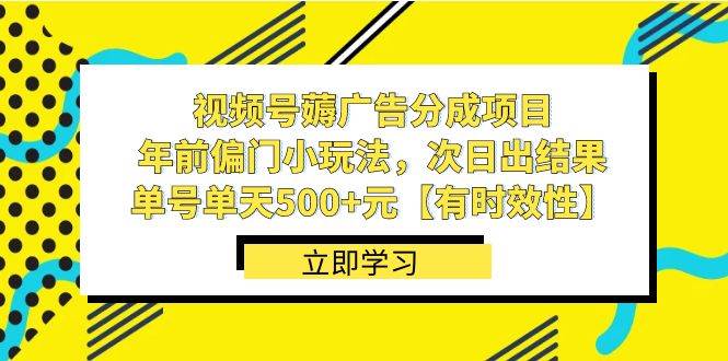 视频号薅广告分成项目，年前偏门小玩法，次日出结果，单号单天500+元【有时效性】-创盟网