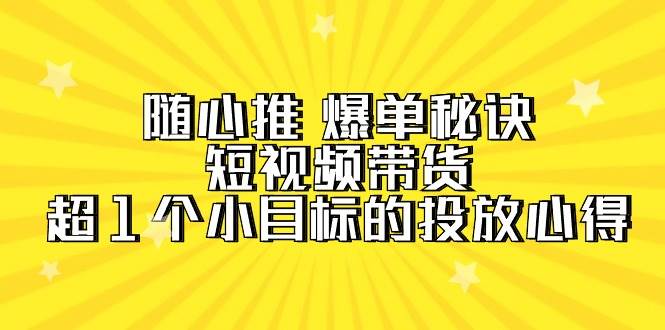 随心推 爆单秘诀，短视频带货-超1个小目标的投放心得（7节视频课）-创盟网