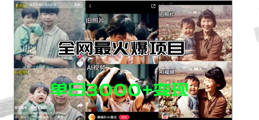 全网爆火的AI让老照片动起来教程，蹭热点日赚3000+，内含免费工具一键…-创盟网