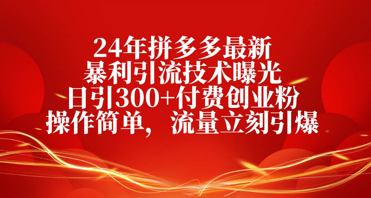24年拼多多最新暴利引流技术曝光，日引300+付费创业粉，操作简单，流量…-创盟网