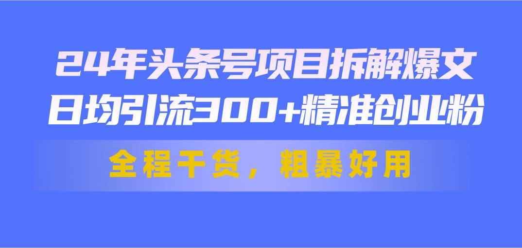 24年头条号项目拆解爆文，日均引流300+精准创业粉，全程干货，粗暴好用-创盟网