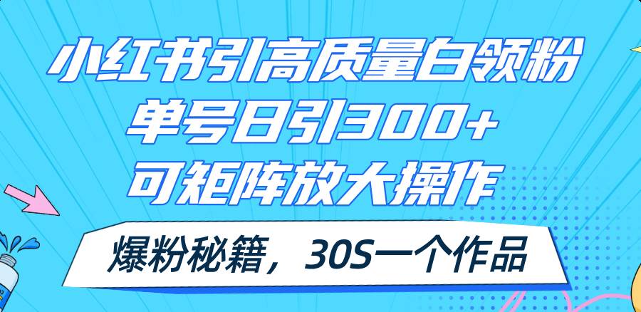 小红书引高质量白领粉，单号日引300+，可放大操作，爆粉秘籍！30s一个作品-创盟网