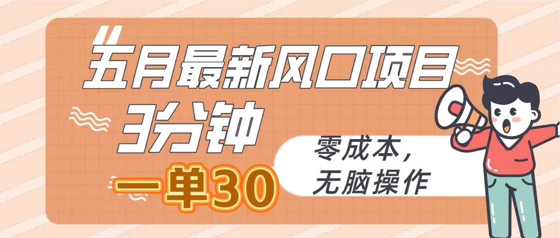 五月最新风口项目，3分钟一单30，零成本，无脑操作-创盟网