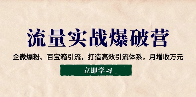 流量实战爆破营：企微爆粉、百宝箱引流，打造高效引流体系，月增收万元-创盟网