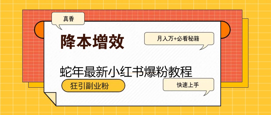 蛇年最新小红书爆粉教程，狂引副业粉，月入万+必看-创盟网