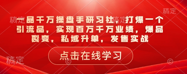 一品千万操盘手研习社，打爆一个引流品，实现百万千万业绩，爆品裂变，私域升单，发售实战-创盟网