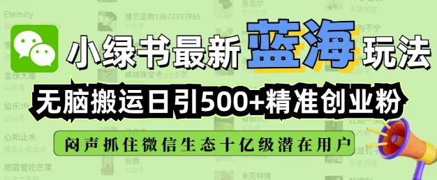 小绿书无脑搬运引流，全自动日引500精准创业粉，微信生态内又一个闷声发财的机会-创盟网