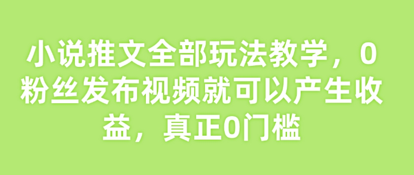 小说推文全部玩法教学，0粉丝发布视频就可以产生收益，真正0门槛-创盟网
