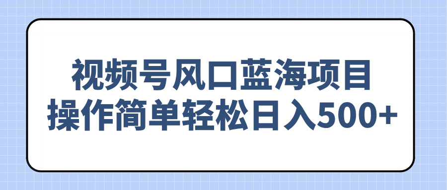 视频号风口蓝海项目，操作简单轻松日入500+-创盟网