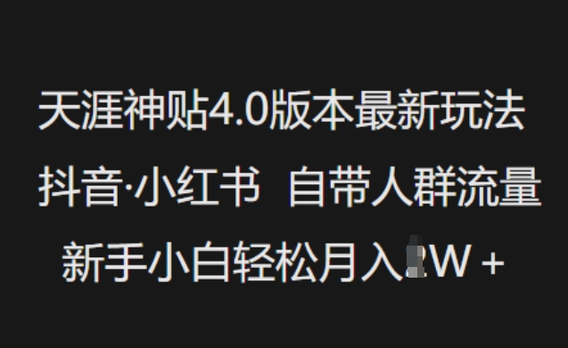 天涯神贴4.0版本最新玩法，抖音·小红书自带人群流量，新手小白轻松月入过W-创盟网