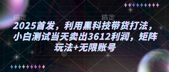 2025首发，利用黑科技带货打法，小白测试当天卖出3612利润，矩阵玩法+无限账号【揭秘】-创盟网