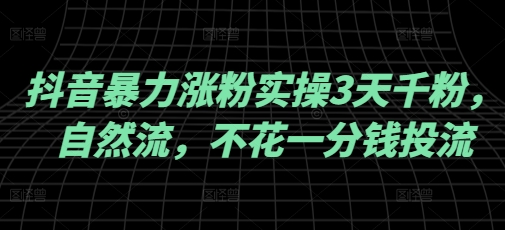 抖音暴力涨粉实操3天千粉，自然流，不花一分钱投流，实操经验分享-创盟网