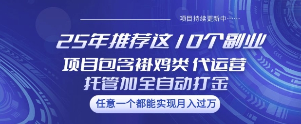 25年推荐这10个副业项目包含褂鸡类、代运营托管类、全自动打金类【揭秘】-创盟网