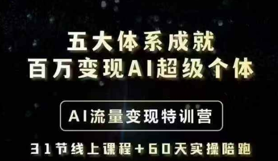 五大体系成就百万变现AI超级个体- AI流量变现特训营，一步一步教你一个人怎么年入百W-创盟网