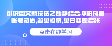 小说推文图文新玩法之动静结合，0粉抖音账号可做，简单粗暴，单日变现多张-创盟网