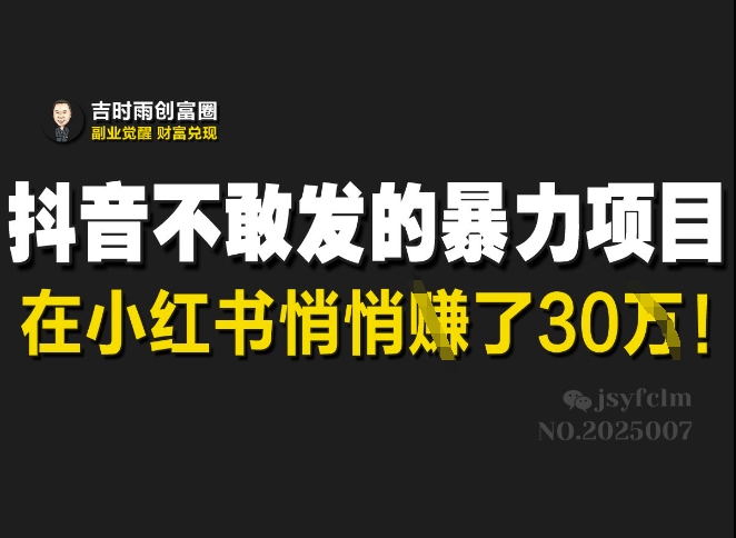 抖音不敢发的暴利项目，在小红书悄悄挣了30W-创盟网