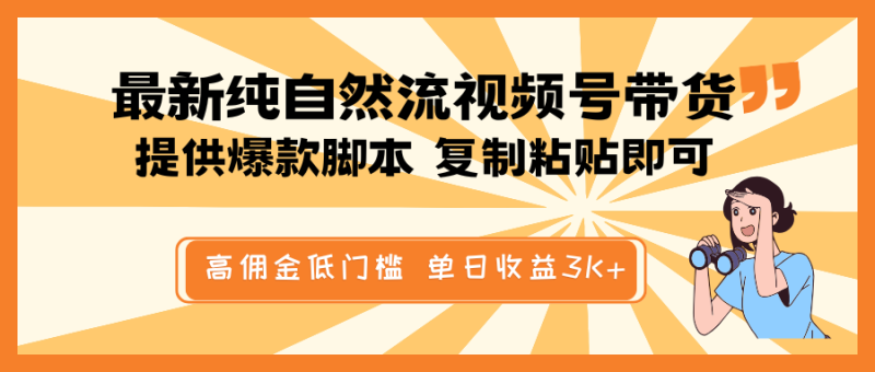 最新纯自然流视频号带货，提供爆款脚本简单 复制粘贴即可，高佣金低门槛，单日收益3K+-创盟网